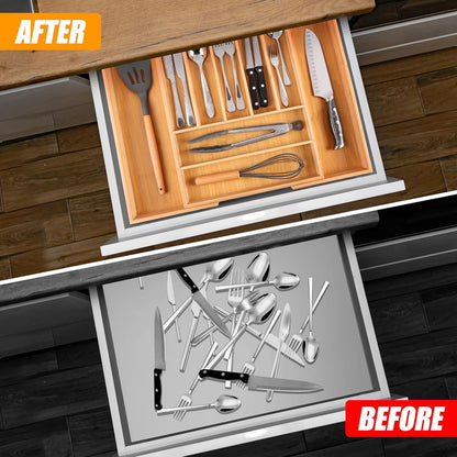 Kitchen Silverware Drawer Organizer and Storage Flatware Cutlery Utensil Holder Spice Rack Containers Bathroom Counter Cabinet Office Desk Makeup Drawer Tray Kitchen and Dining Tools Decor Accessories