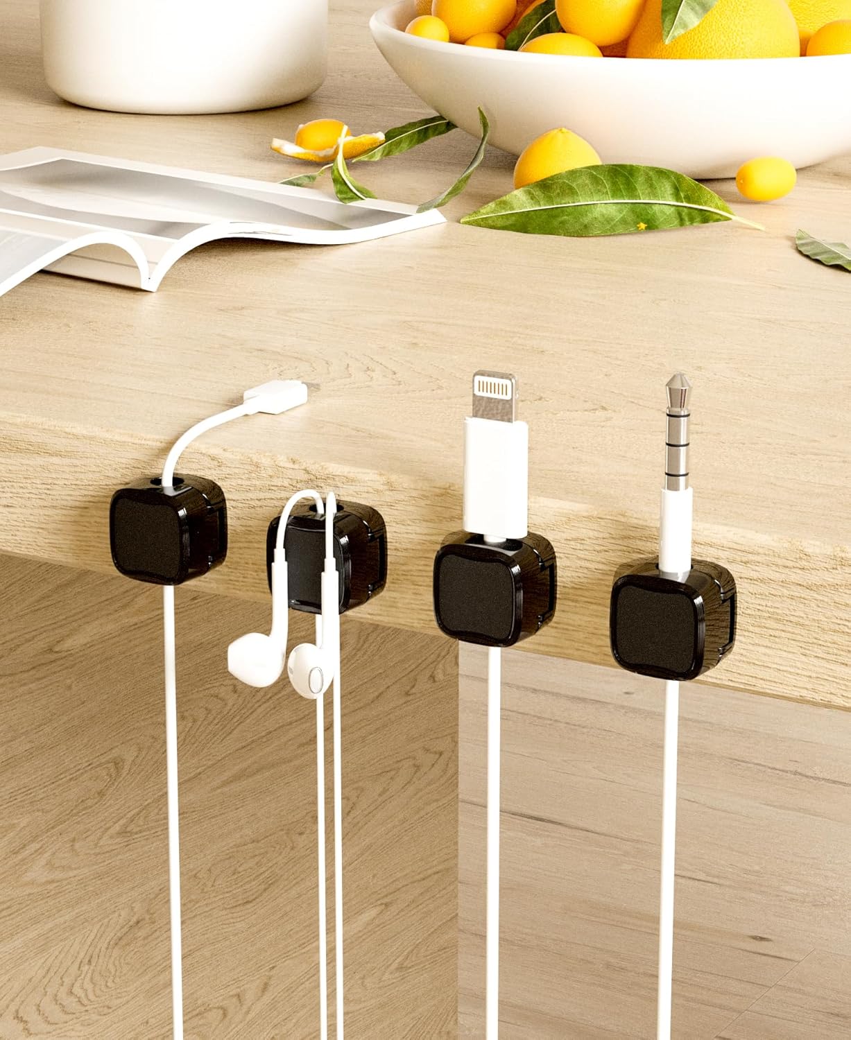 Magnetic Cable Clips, Adjustable Cord Holder Management, Adhesive Wire Keeper Organizer for Home Office Desk Phone PC Car Wall Desktop Nightstand Appliance (9-Pack Black Crystal)