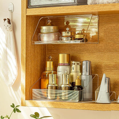 MORNITE Bathroom Medicine Cabinet Organizer Set, Narrow Compact Makeup Shelves Holder for Lipstick, Cosmetic, 2 Pcs Trays for Cabinet Door Wall, Vanity - Clear