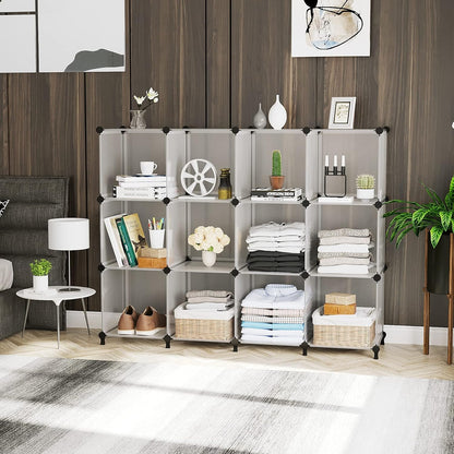AWTATOS Cube Storage Organizer, 16 Cube Closet Organizer, Stackable Storage Cube Shelves, DIY Portable Closet Clothes Organizer Shelving for Bedroom, Closet, Wardrobe, Bathroom, White