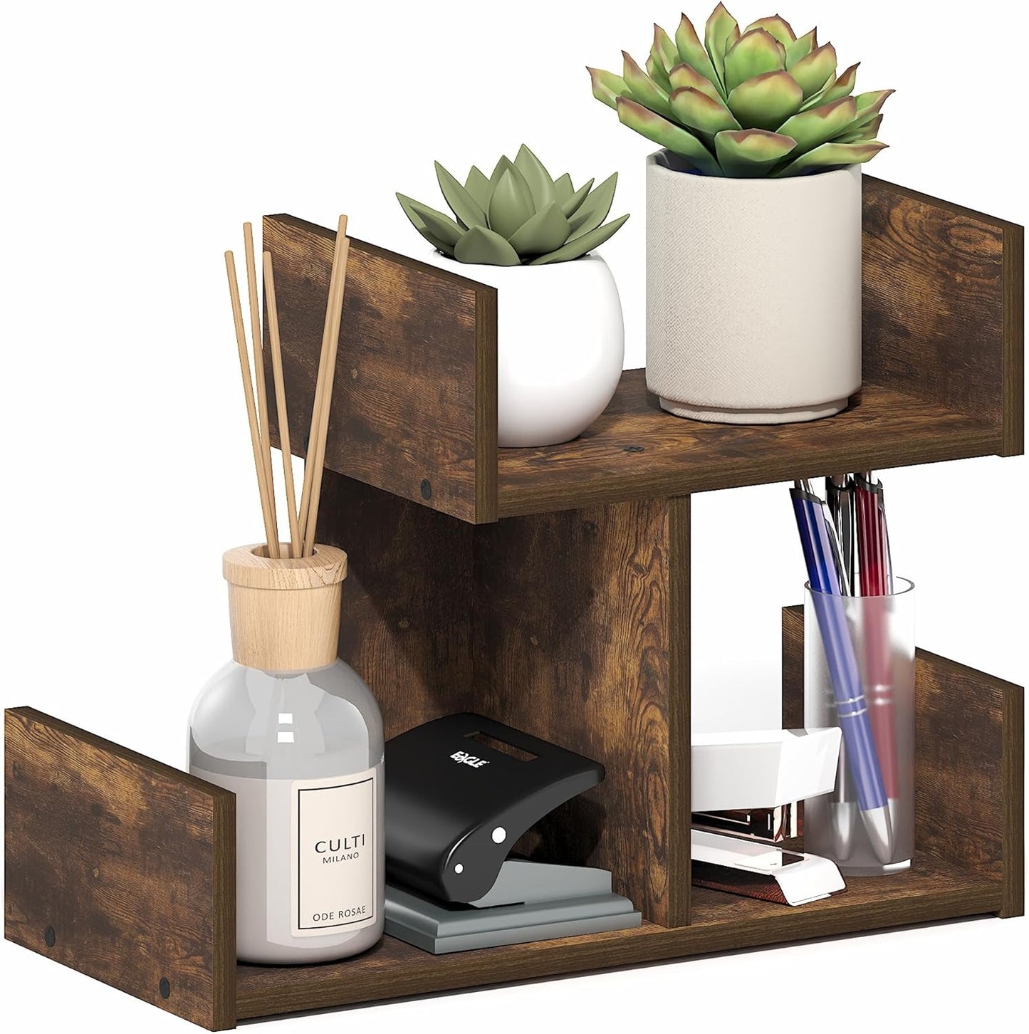 Furinno Classic Desk Organizers and Accessories, 2-Tier Monitor Riser, Office Organization, Desk Top Book Shelf, for Office Supplies, Office Desk Accessories, Dark Espresso