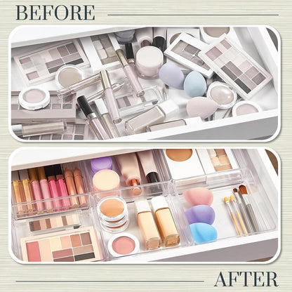 STORi SimpleSort 3-Piece Stackable Clear Drawer Organizer Set | 9" x 6" x 2" Rectangle Trays | Wide Makeup Vanity Storage Bins and Office Desk Drawer Dividers | Made in USA