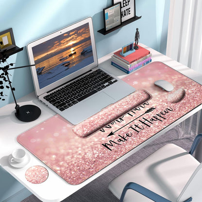 Keyboard Wrist Rest + Mouse Pad with Wrist Support + Desk Mat + Coaster 4 in 1 Set, XXL Large Gaming Mousepad Cute Ergonomic Mouse Pads for Desk Computer Laptop Office Decor-Beach
