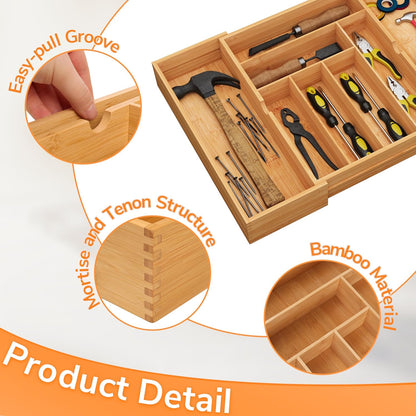 BAMEOS drawer organizer flatware organizer cutlery tray silverware organizer expandable adjustable bamboo drawer organizer kitchen bathroom