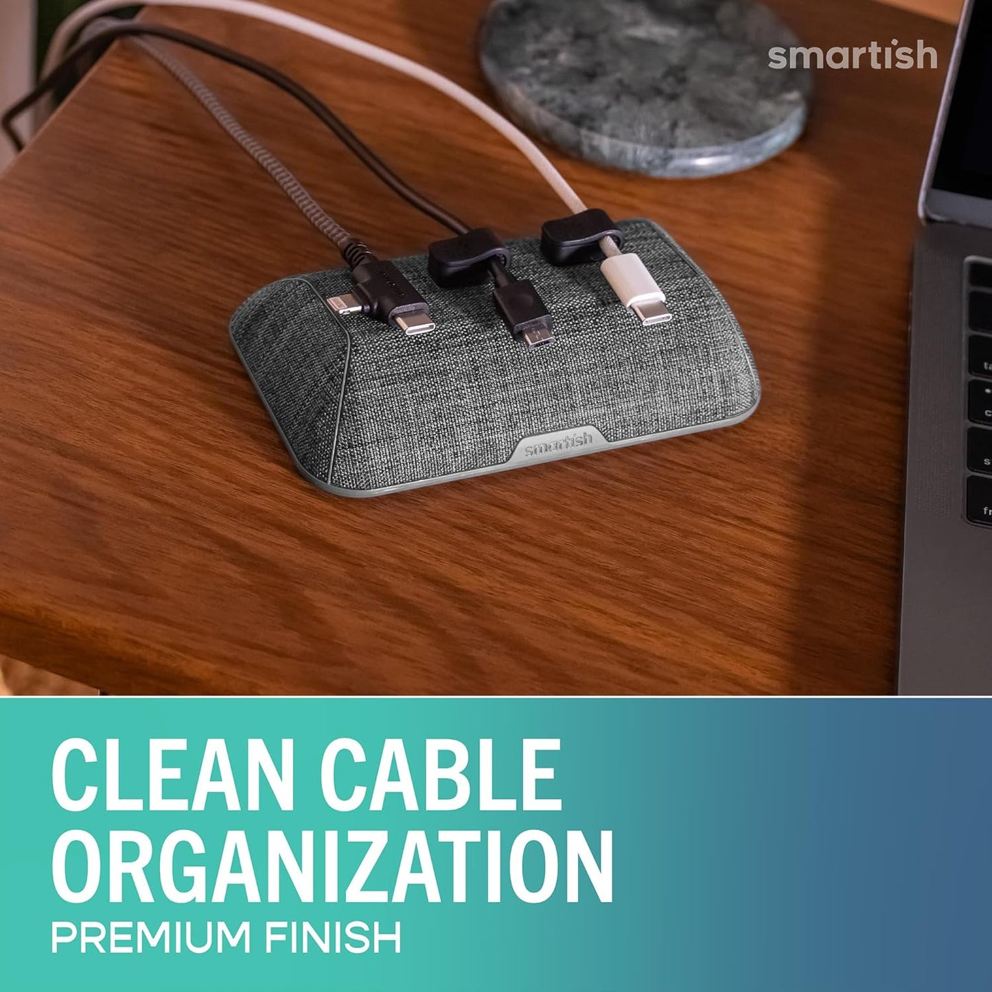Smartish® Magnetic Cord Holder - Cable Wrangler Organizer with Magnet Clips for Charger Management on Desktop, Nightstand for USB-C + Lightning - Lightly Toasted Beige