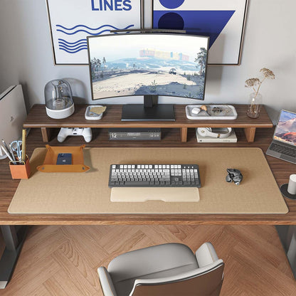 DAWNTREES Dual Sided Desk Mat,Leather Desk Pad,Cork Desk Mat Protector,with PU Leather Valet Tray Organizer,Large Mouse Pad,Desk Writing Pad for Office and Home(Dark Green 31.5"x15.8")