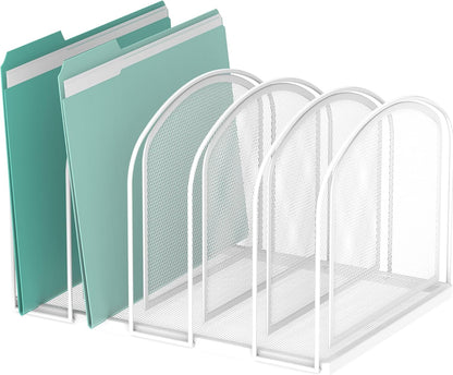 SUPEASY File Organizer for Desk, 5-Section Mesh Desk Organizer, Vertical File Holder Desktop Organizer File Sorter, File Folder Holder for Office Supplies, Black
