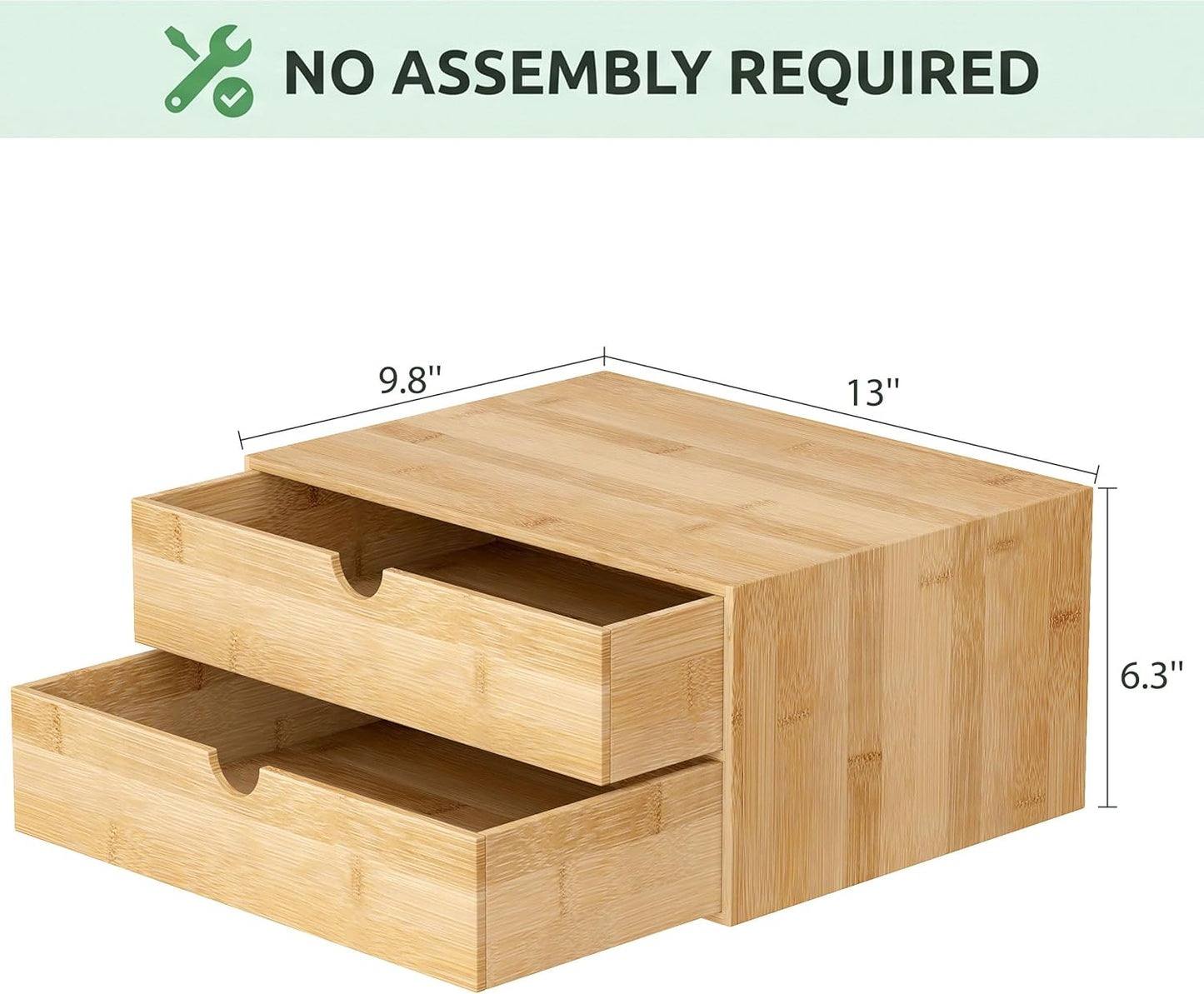 Desk Organizer with Drawers - Bamboo Desktop Organizer Storage | Wood Desk Drawers Organizer for Bills, Office Supplies, Cosmetics, Seals No Assembly Required (3 Drawer with Big Drawer)