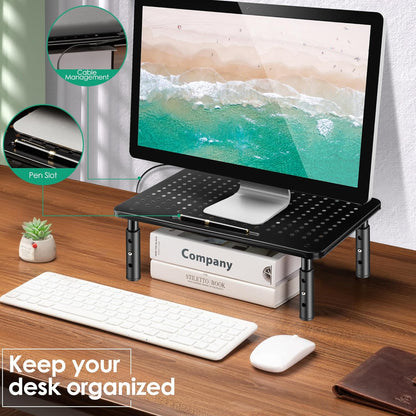 La Jaco Monitor Stand Risers for 2 Monitors, 3 Height Adjustable Monitor Stand with Pen Holder, Dual Monitor Riser Laptop Riser for Office, Home, School Supplies, 2 Pack, Black