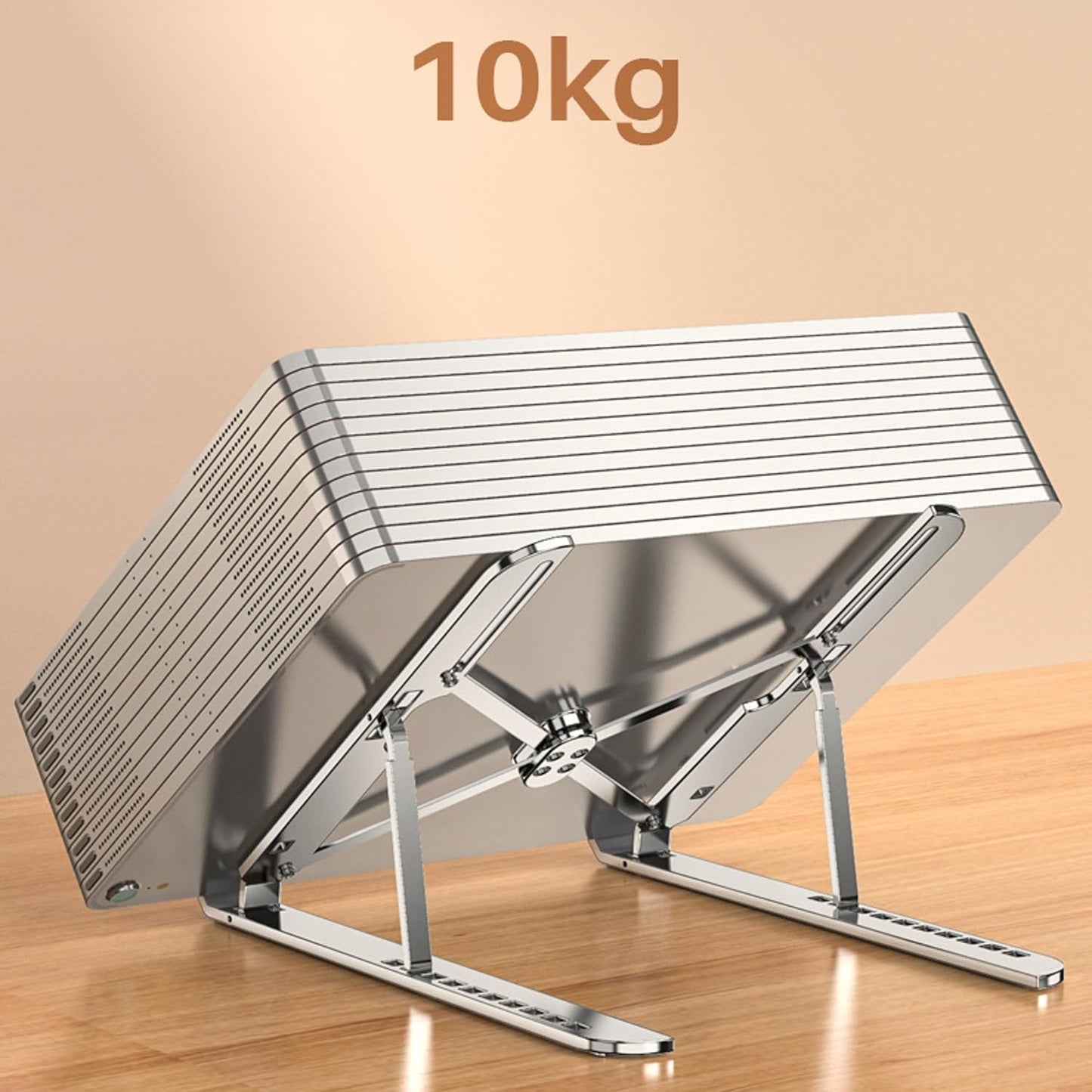 10 Positions Adjustable Aluminum Alloy Laptop Stand, Foldable Portable Holder with Hollow Heat Dissipation & Non-Slip Silicone, Collapsible Ergonomic for 17.3 Inch Below Laptops/Tablets (Silver)