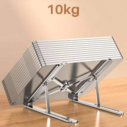 10 Positions Adjustable Aluminum Alloy Laptop Stand, Foldable Portable Holder with Hollow Heat Dissipation & Non-Slip Silicone, Collapsible Ergonomic for 17.3 Inch Below Laptops/Tablets (Silver)