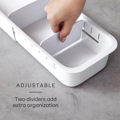 YouCopia DrawerFit Sliding Drawer Tray with Adjustable Dividers, Expandable Kitchen Storage Organizer, Speckled White
