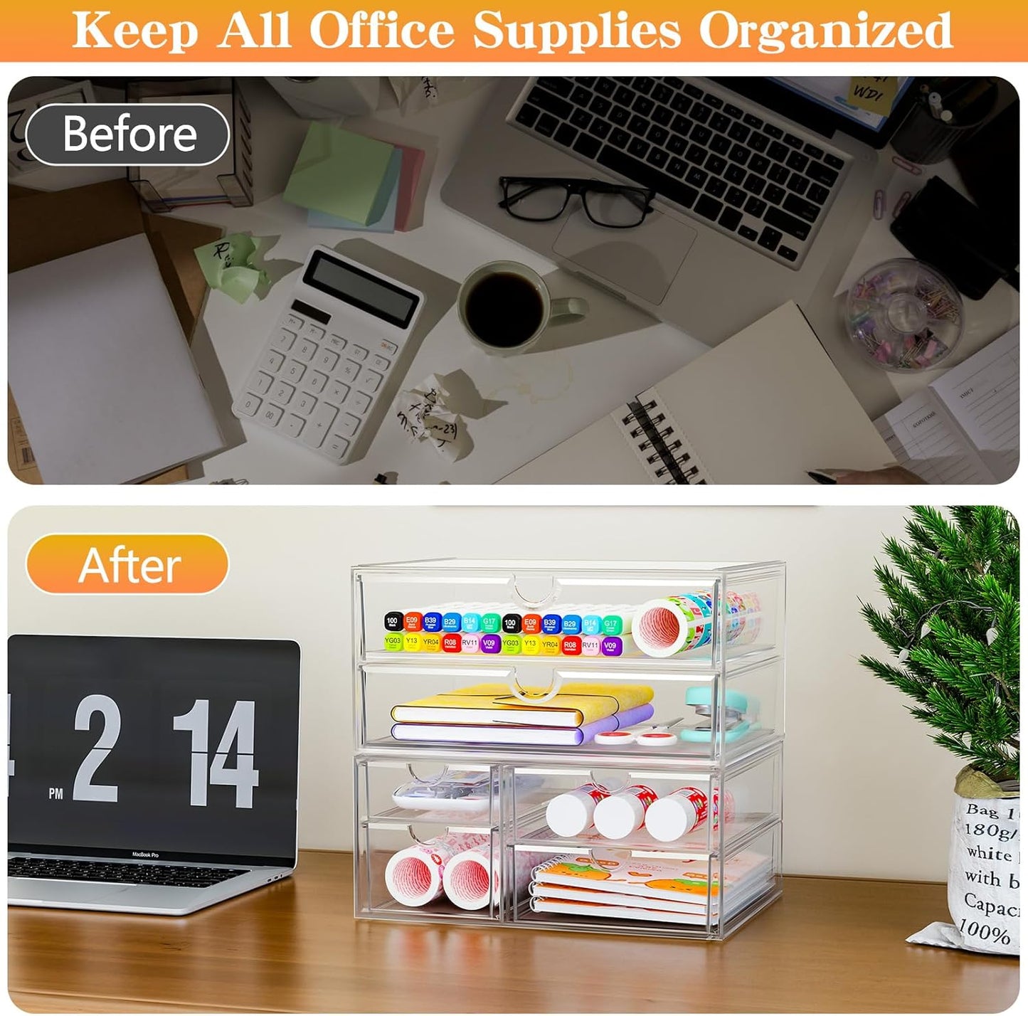 ARSTPEOE Makeup Acrylic Organizer with 17 Drawers(4 Sets), Desk Organizers and Accessories, Clear Makeup Organizer, Dustproof Storage Drawers for Office Art Craft Supplies