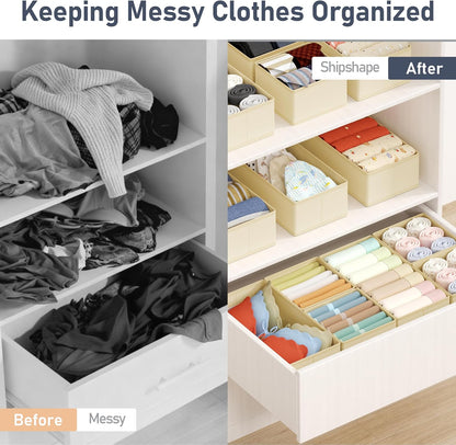 DIMJ Drawer Organizers Clothes, Dresser Organizer Bins for Baby Clothes,Underwear and Sock, Fabric Closet Organization and Storage Boxs, Drawer Dividers for Nursery, Clothing, Tie - 4 Pack, Beige