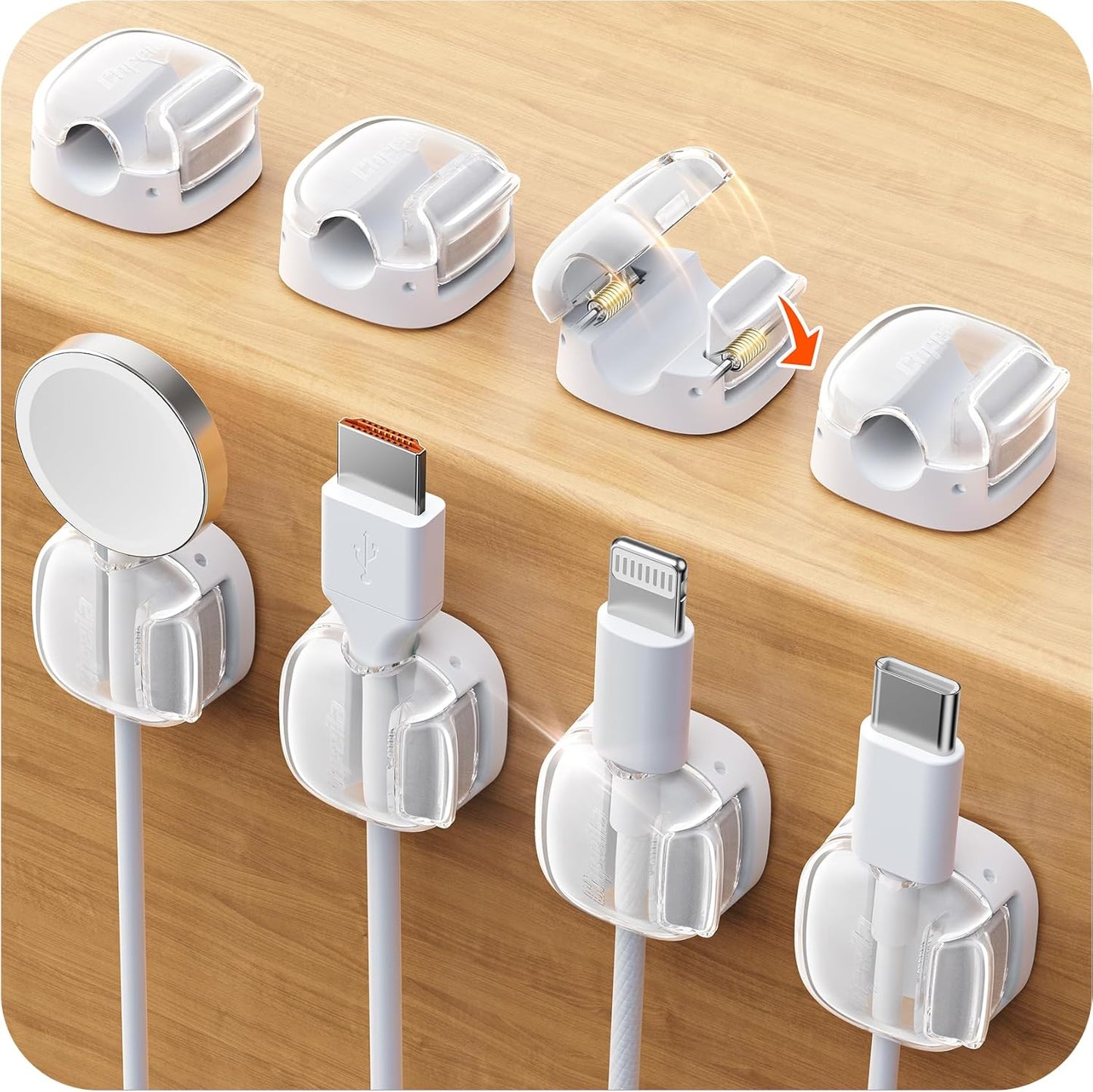 Cable Clips,8 Pack Cord Holder Cord Organizer [1s Lock & Strongest Adhesive] Spring Cord Clips Phone Charger Wire Desk Cable Management Nightstand Home Office School Decor Women Cute Desk Accessories