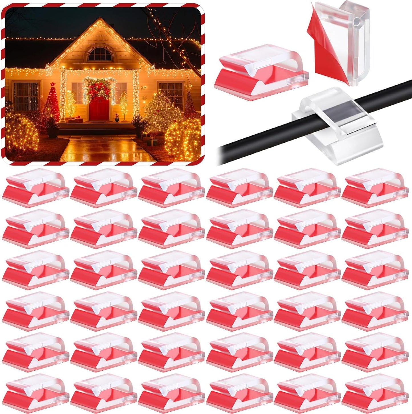 Hicarer 100 Pcs Adhesive Cable Clips Wire Clips Management Wire Cable Holder Clamps Tie Cord Holder for Car Outdoor Wall String Lights Desk Home Office(Small, White)