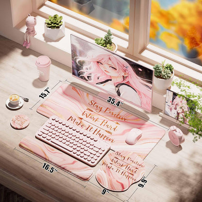 Desk Mat Set + Keyboard and Mouse Pad with Wrist Rest Support,4-in-1 Large Mousepad Computer Mats for Desktop Home & Office-Purple Butterflies