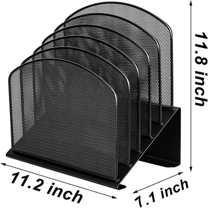Desktop File Organizers 2 Pack Inclined Document Holders 5 Section Office Supplies Mesh Vertical File Sorters Metal File Storages (2)