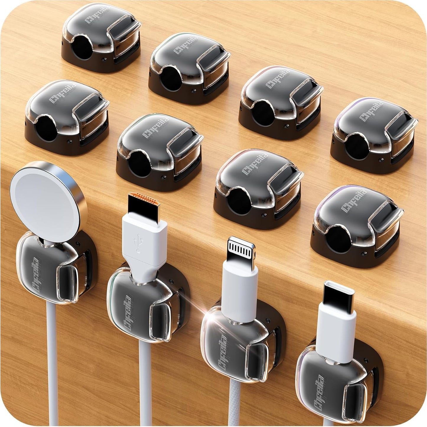 Cable Clips,8 Pack Cord Holder Cord Organizer [1s Lock & Strongest Adhesive] Spring Cord Clips Phone Charger Wire Desk Cable Management Nightstand Home Office School Decor Women Cute Desk Accessories