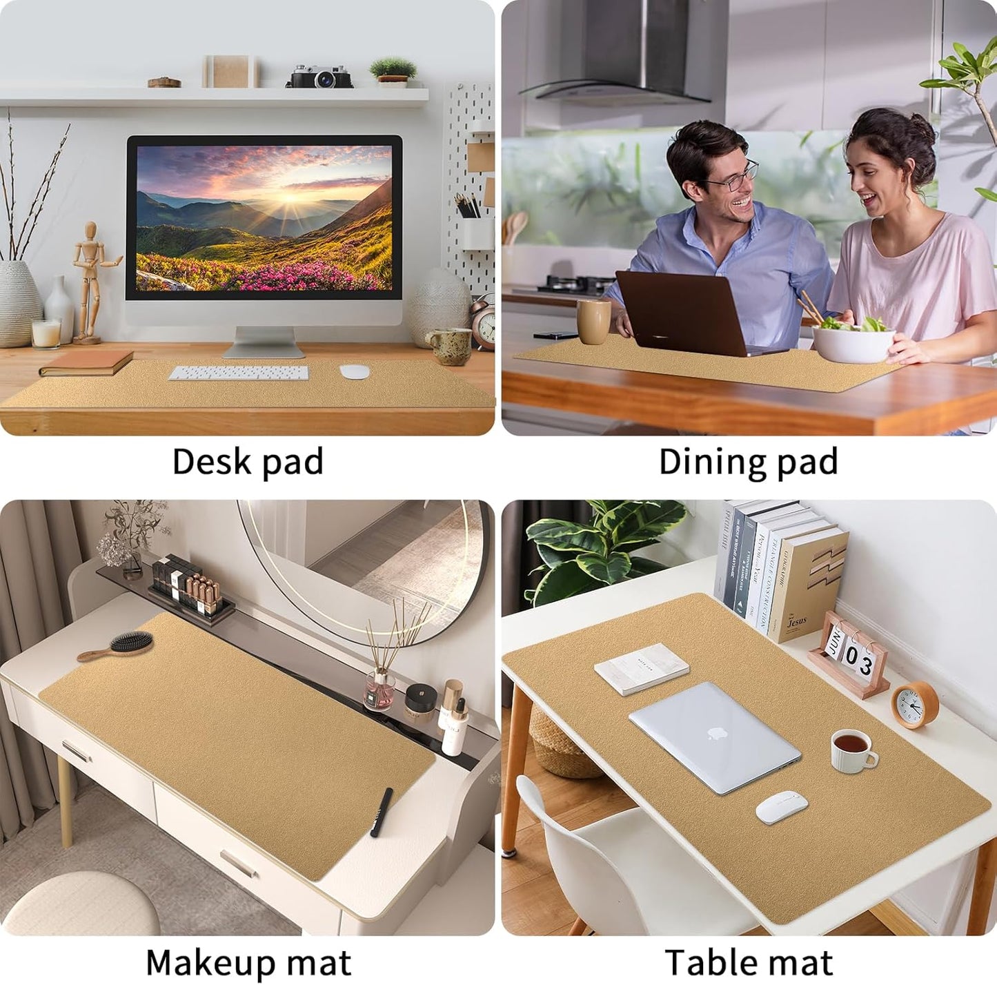 Bloss Leather Desk Pad and Keyboard Wrist Rest, Large Mouse Pad + Keyboard Pad+Mouse Wrist Support, Non-Slip Desk Mat Protector for Office, Home(31.5×15.7 Inches,Beige)
