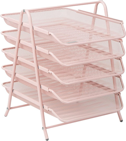 Mind Reader 5-Tier Paper Tray Organizer, Vertical Desktop File Storage Rack, Office, Metal Mesh, Black