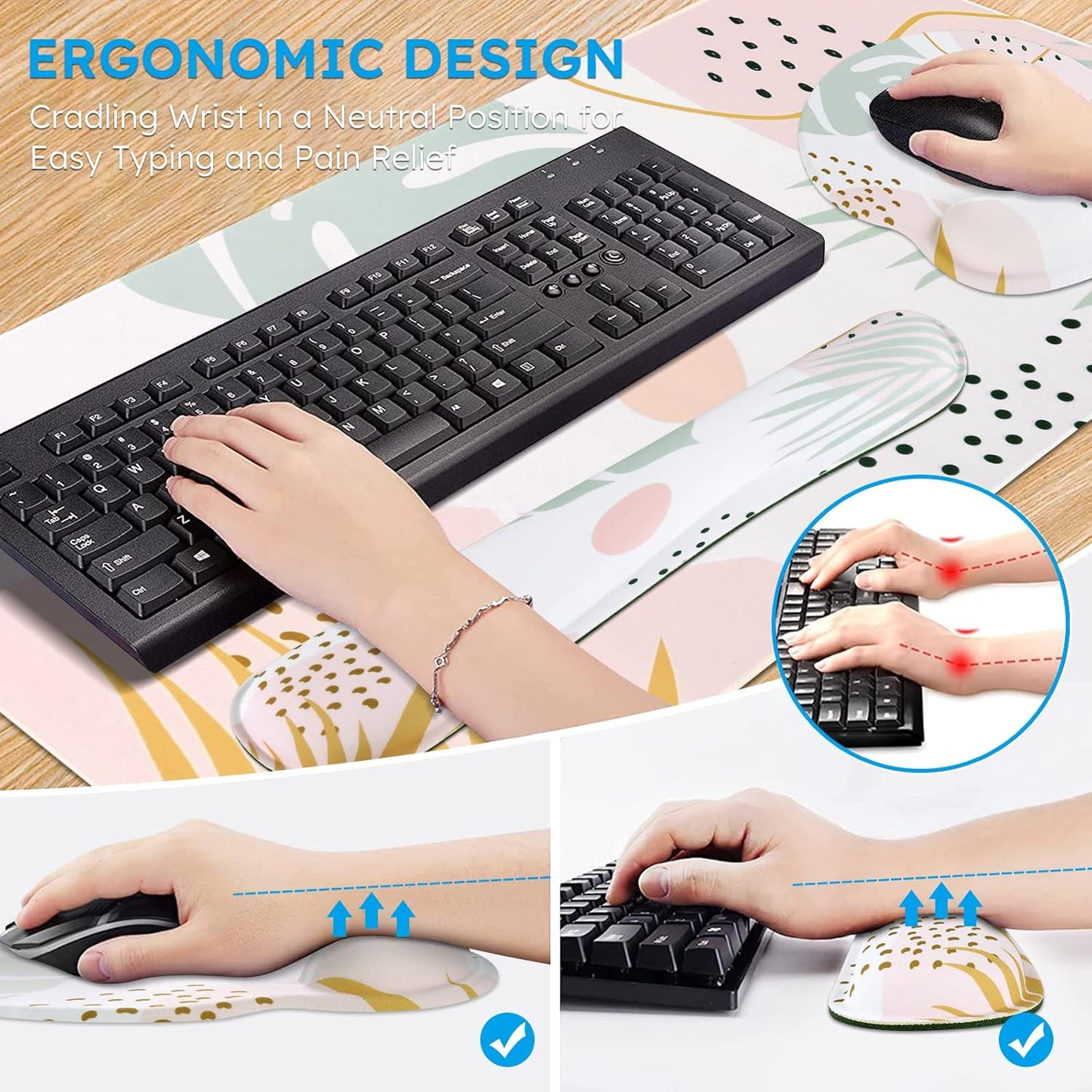 iCasso Desk Mat, Gaming Mouse Pad Wrist Support Set,4in1 XXL Large Mousepad + Keyboard Wrist Rest+Mouse Wrist Rest+Coaster Set with Ergonomic Design for Home Office Table Computer-Penoy