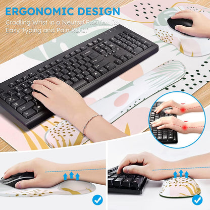 iCasso Desk Mat, Gaming Mouse Pad Wrist Support Set,4in1 XXL Large Mousepad + Keyboard Wrist Rest+Mouse Wrist Rest+Coaster Set with Ergonomic Design for Home Office Table Computer-Penoy
