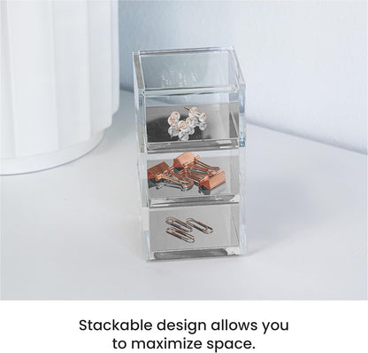 OfficeGoods 3-Tier Stackable Acrylic Holder- Stylish Desk Organizer and Storage for Office or Home – Transparent Round Design with Gold Metal Base