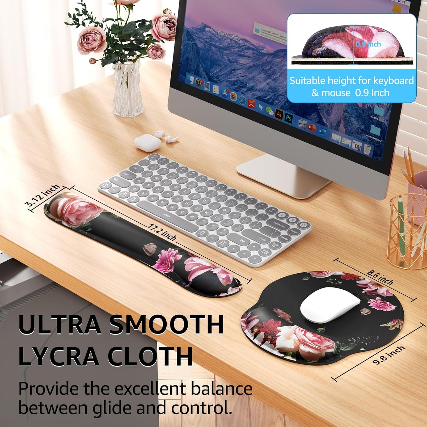 KTRIO Ergonomic Keyboard Wrist Rest and Mouse Pad with Wrist Rest Set, Memory Foam Wrist Support for Typing, Gaming, Office and Home Use, Black