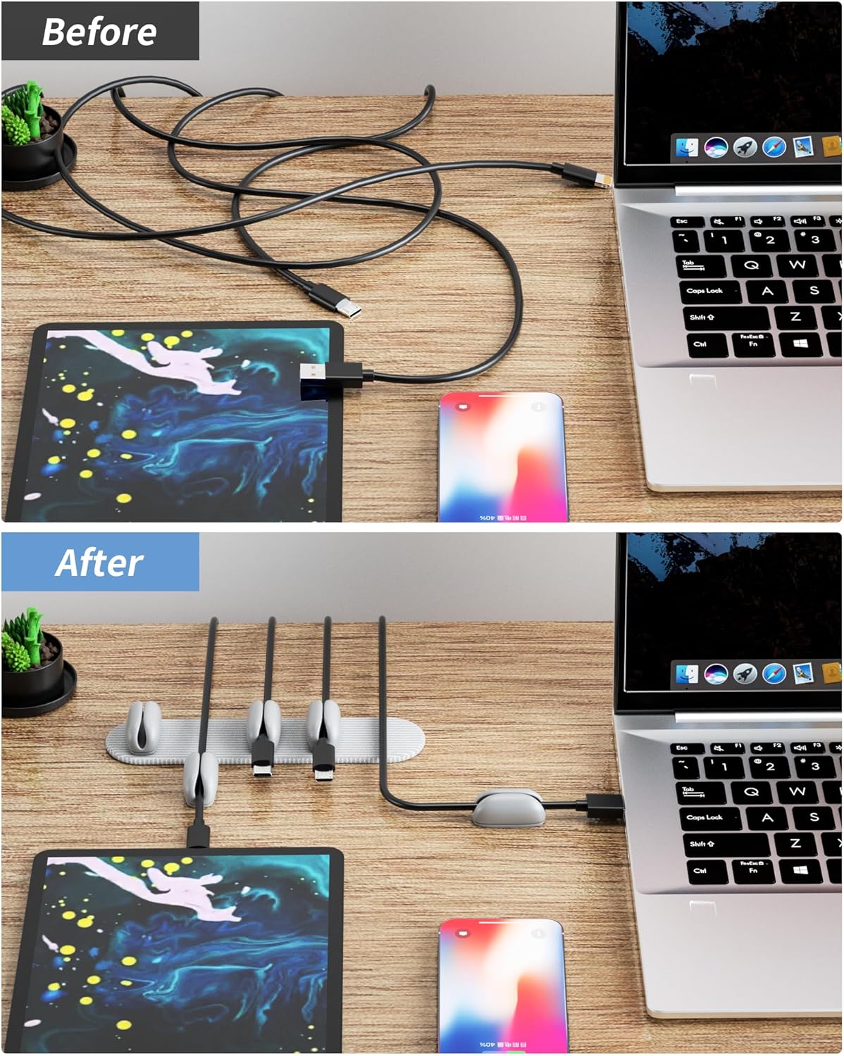 5-Pack Magnetic Cable Clips Cord Organizer - Smoothly Adjustable, Puretor Desk Cable Management Clips. Ideal Wire Holders for Desktop, Nightstand, Wall - Perfect for Home Office, Phone, Car (Black)