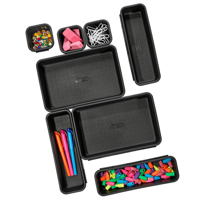 madesmart 8 Piece Interlocking Bin Pack, Customizable Drawer & Desk Organizer Set for Office, Kitchen, Bathroom & Tools, Durable Modular Storage Bins with Non-Slip Feet, Carbon