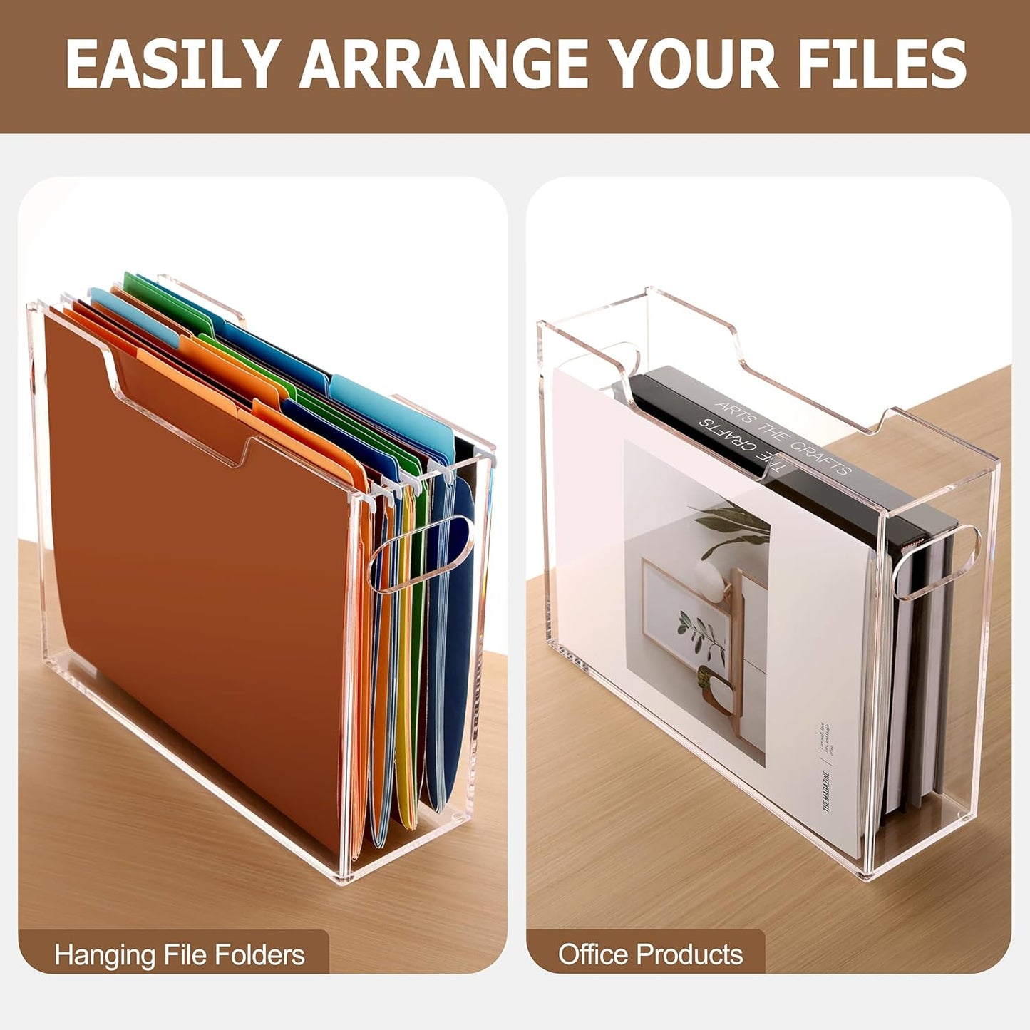 Acrylic File Folder Organizer, Clear Hanging File Organizer Box for Letter Size, Desktop File Holder with Handles, Slim Filing Storage Box for Desk Office Home Work -1 Pack