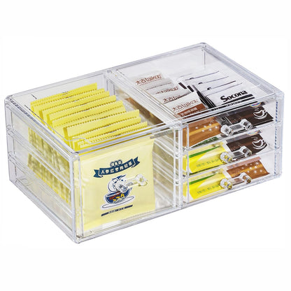 Cq acrylic Drawer Organizer with 3 Long Drawers,Stacking Office Supply Organizer and Desk Pen Storage and Stationary Organizer,Clear Makeup Storage Organizer for Palettes,Cosmetic, Beauty for Vanity