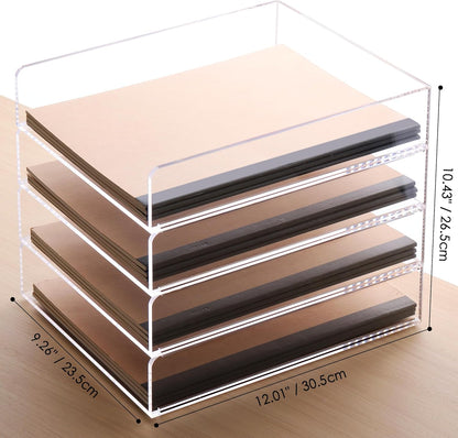 SANRUI 4-Tier Acrylic Stackable Desk Organizer Trays – Clear Vertical Paper Tray for A4/Letter Files, Folders & Office Supplies – Modular Desktop Storage Shelf, Workspace & Home Organization