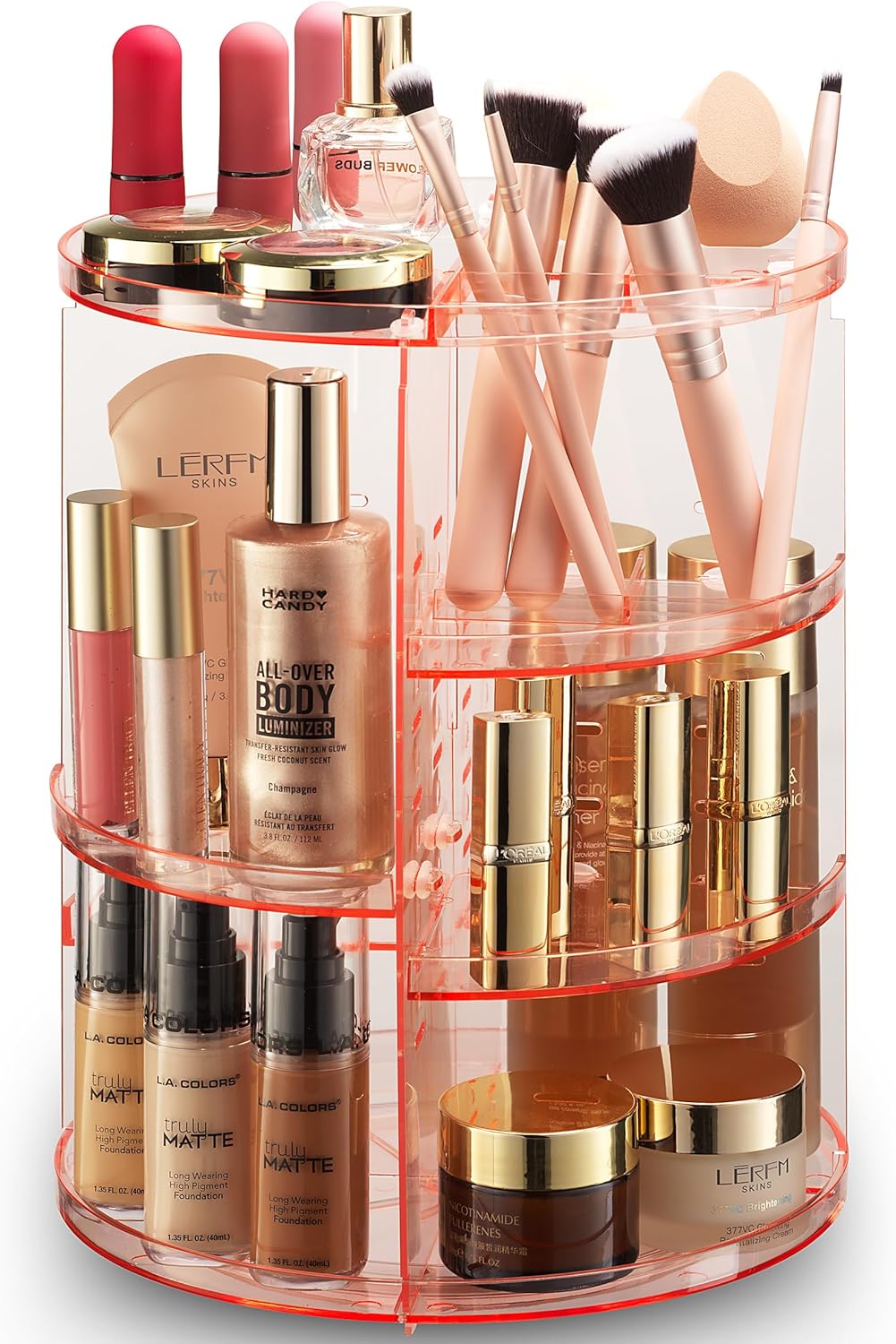 Masirs Small 360 Rotating Makeup Organizer - Mini Yet Spacious Cosmetic Storage Solution with Multiple Compartments - The Perfect Spinning Make-Up Caddy for Vanity or Bathroom Counter (Round - Clear)