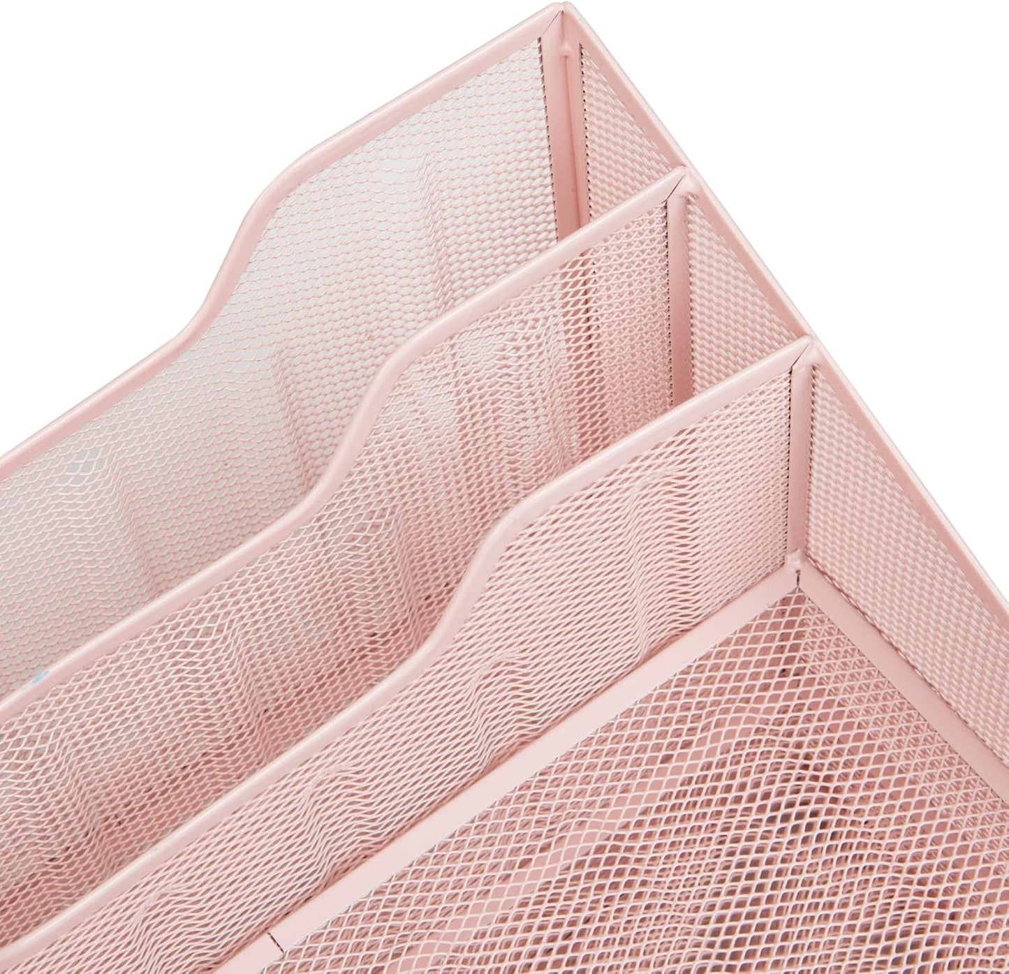 Mind Reader Metal Mesh Desktop File Organizer, 3-Tier Paper Tray with 5 Compartments, Office Mail Sorter, White