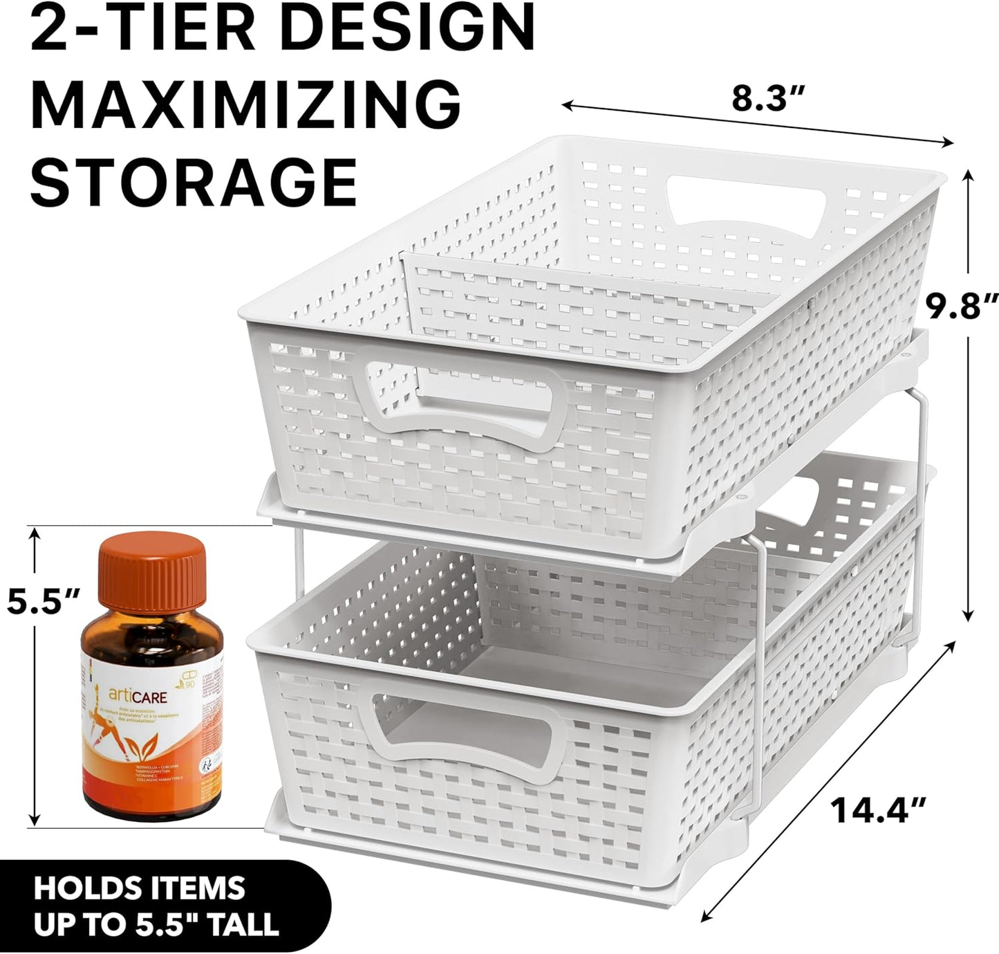 Simple Houseware 2 Tier Bathroom Organizer Tray Pull-Out Sliding Drawer, Under Sink Storage, Black