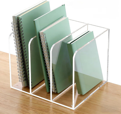 YUXUN Acrylic Desk File Organizer - 3 Section Vertical File Folder Rack, Clear Desktop Sorter for Home/Office/Classroom, Holds Magazines, Binders, Notebooks, Envelopes & Documents