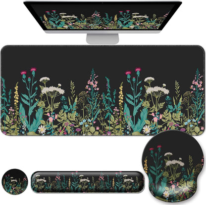 Desk Mat Set + Keyboard and Mouse Pad with Wrist Rest Support,4-in-1 Large Mousepad Computer Mats for Desktop Home & Office-Purple Butterflies