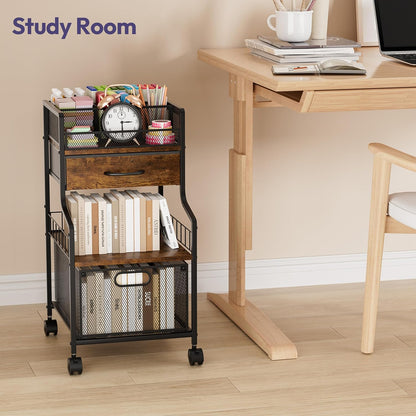 SWTYMIKI Rolling Under Desk Storage - Storage Cart with Drawers & DIY Divider - Art Cart Organizer on Wheels - Craft Rolling Utility Cart for Office, Craft Room & Studio Espresso