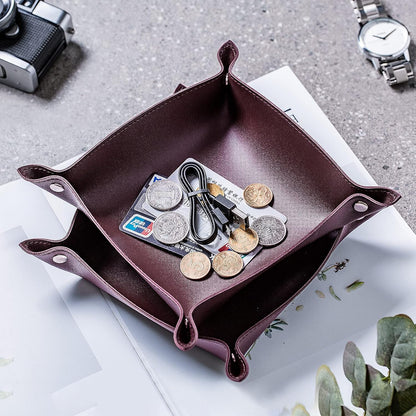 SANQIANWAN Leather Jewelry Valet Tray for Women and Man, Entryway Table Bedside Nightstand Desk Portable Small Catchall Travel Dish Plate for Key,Wallet,Watch,Phone,Coin(Pink-B)