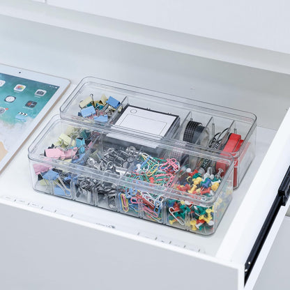 Cord Storage Organizer for Desk Drawer, Plastic Adjustable Cable Organizer Box with Lid and Wire Ties, Clear Phone Charger Case for Home Office