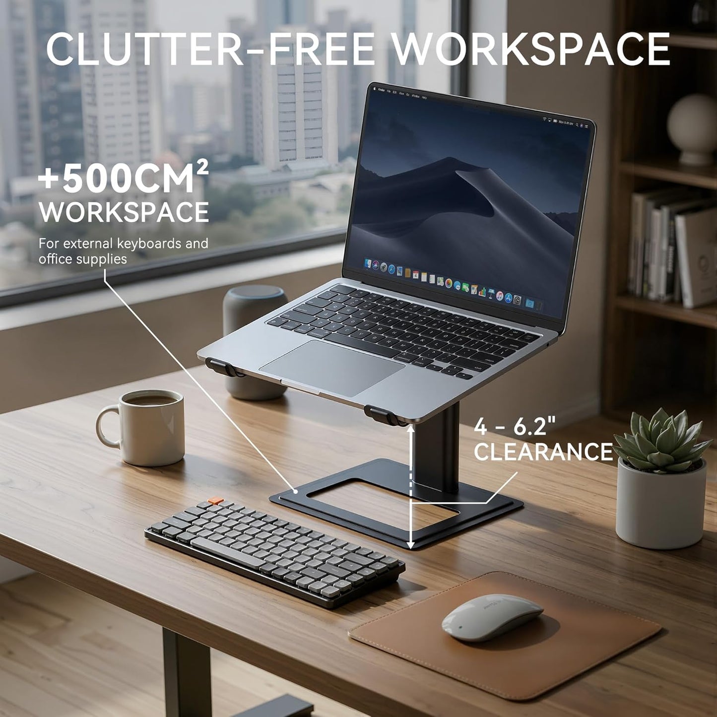 SOUNDANCE Adjustable Laptop Stand for Desk, Computer Stand, Ergonomic Laptop Riser Holder Compatible with 10 to 17.3 Inches Notebook PC Computer, Aluminum Silver