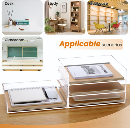 HeZone Paper Organizer Letter Tray, Clear Acrylic Paper Tray, School Teacher Office Supplies Organization, Stackable Desk File Organizer, Classroom Decor and Accessories-2 Pack…