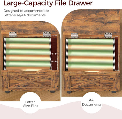 MAHANCRIS Rolling Filing Cabinet, Small File Cabinet Under Desk with Single Drawer, Hanging File Organizer for A4/Letter-Size Documents, Organizer Box, for Home Office, Rustic Brown FCRB4001