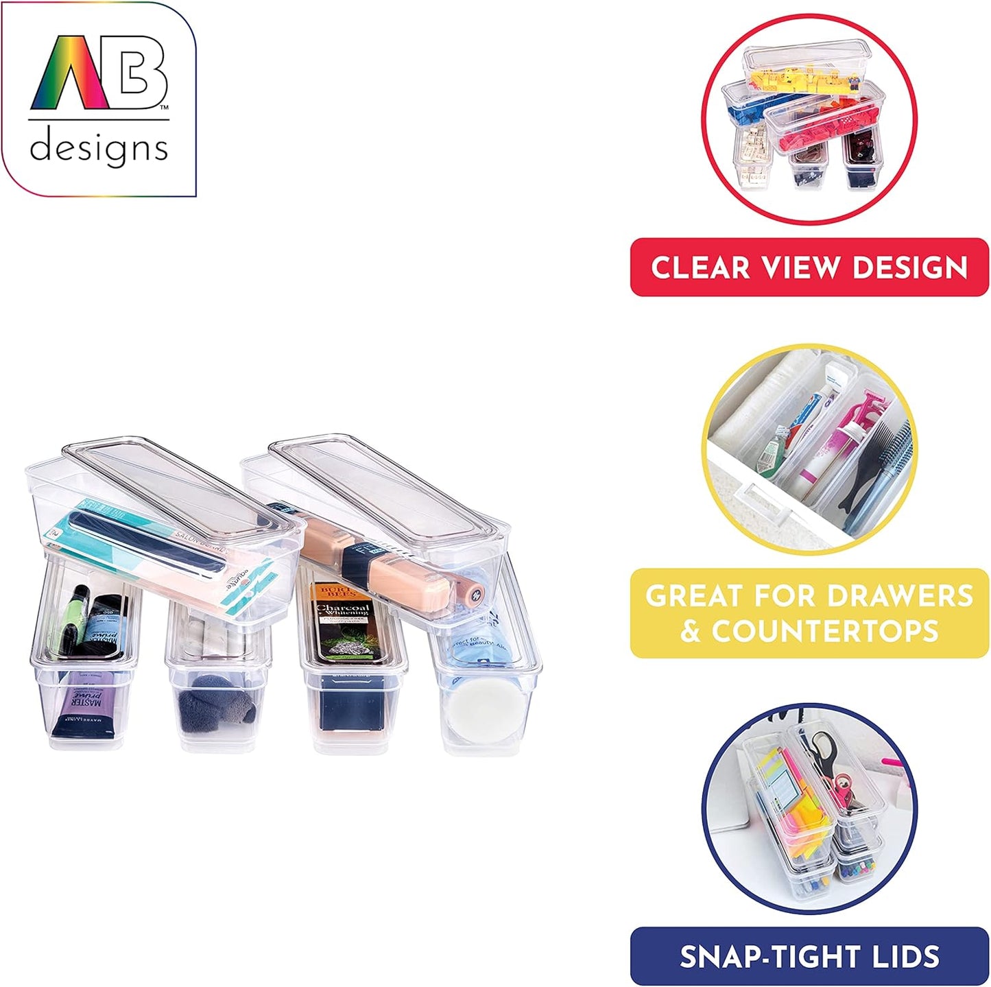 Best Kept 6 Bin Pack, Long Home Organizer Storage Boxes with Lids, Translucent Clear