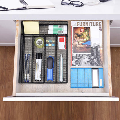 WuGeShop Expandable Office Drawer Organizer, 6 to 7 Compartments Adjustable Mesh Desk Drawer Organizer, Good Desk Organizer for Office Supplies and Art Supplies