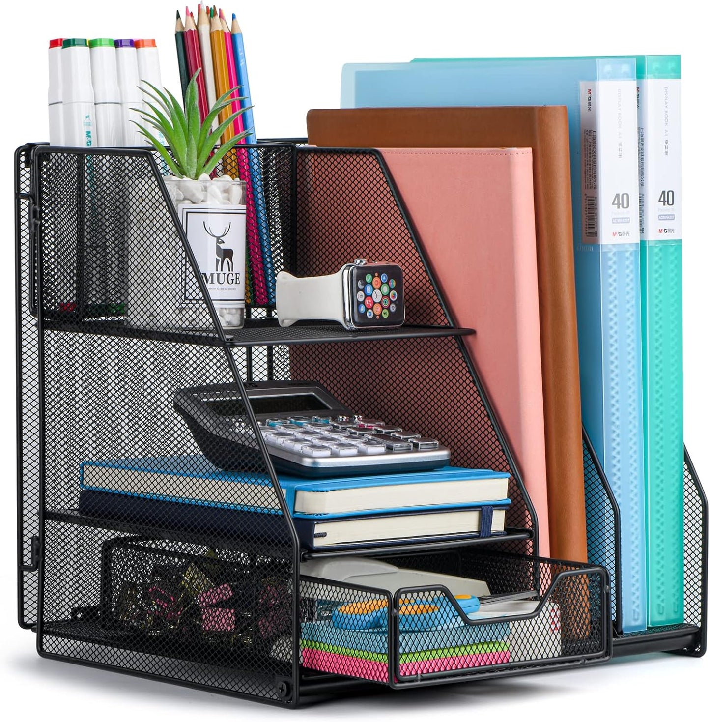 Topwey Pen Holder for Desk, 360 Rotating Pencil Holder, Cup Holder for Desk Office, Desk Organizers and Accessories in Black