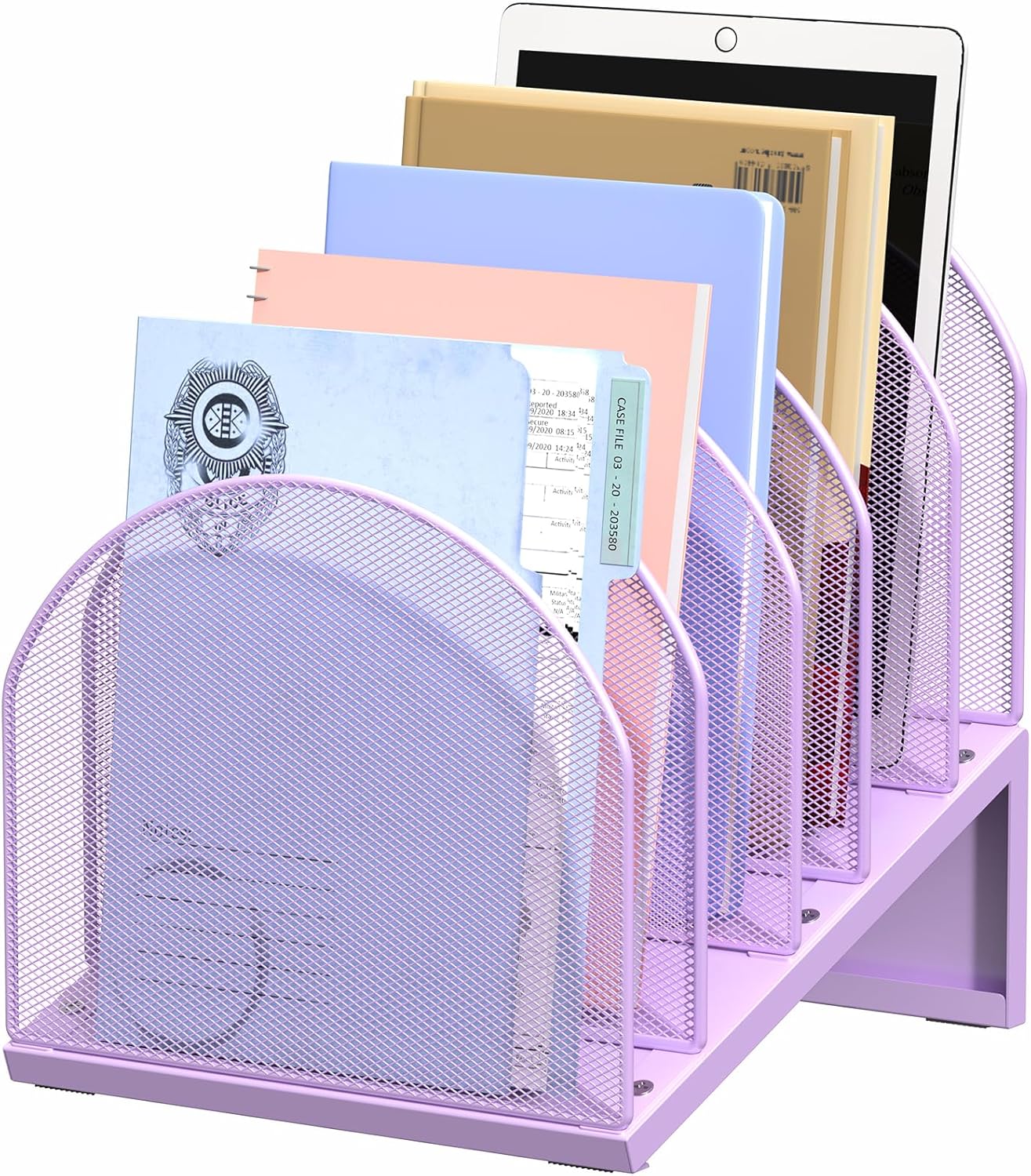 5-Section Desk File Organizer, Metal Mesh Folder Organizer for Documents, Mail & Office Papers (Black)