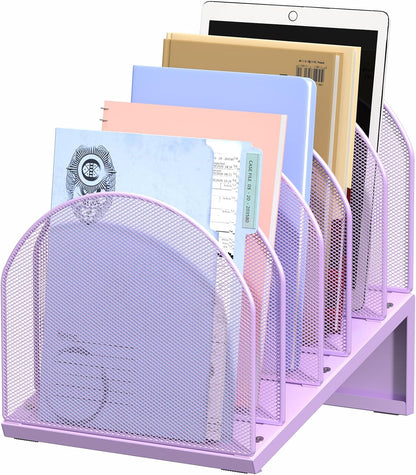 5-Section Desk File Organizer, Metal Mesh Folder Organizer for Documents, Mail & Office Papers (Black)